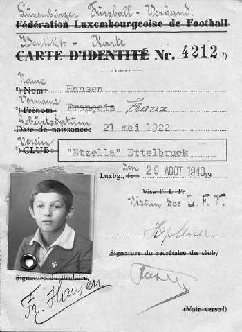 Frankie Hansen amateur football club card