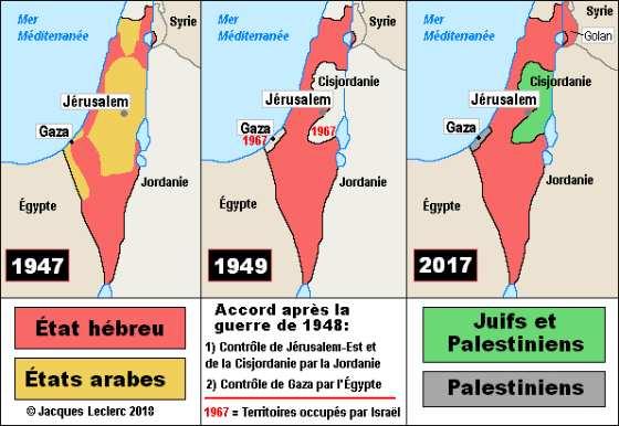 Δείτε τους χάρτες των εδαφών που ελέγχονταν από τους Εβραίους, έναντι των Παλαιστινίων, το 1947, το 1949 και το 2017 [19]